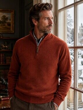 Schöffel Jura Wool Quarter-Zip Men's Rust Jumper/Sweater - Size: Medium